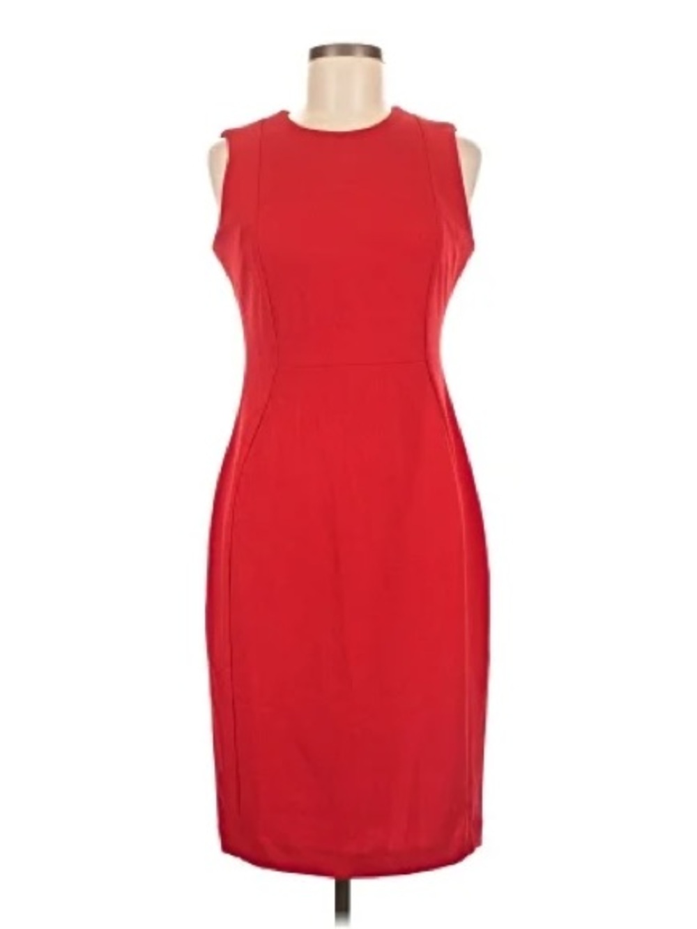 Calvin Klein Sheath Dress Womens Size Red Sleeveless Stretch Gold Zip